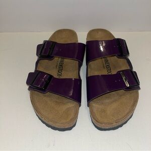 Birkenstock NWB Arizona plum Birko Flor patent regular Sz 9L , M7